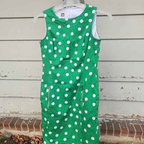 Quintessential ANNE KLEIN - 100 % cotton sz4 fully lined Summer Dress Green - Picture 1 of 6